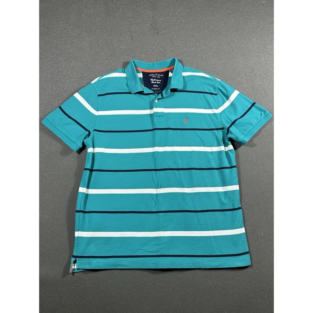 Men's Nautica Performance Deck Green Striped Polo XXL
